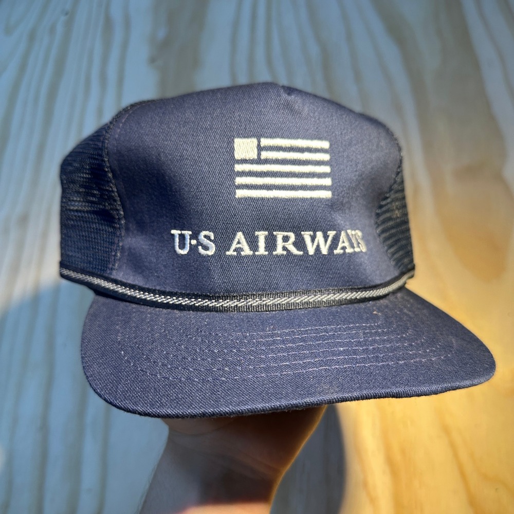 Vintage Swingster US Airways Trucker Hat Navy Blue Mesh Snapback Made in USA
